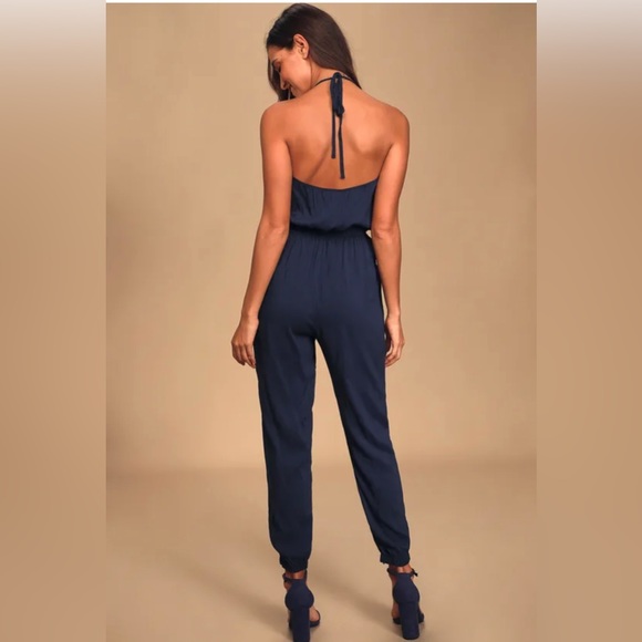 Lulus Learning to Fly Navy Blue Halter Jumpsuit - Picture 2 of 5